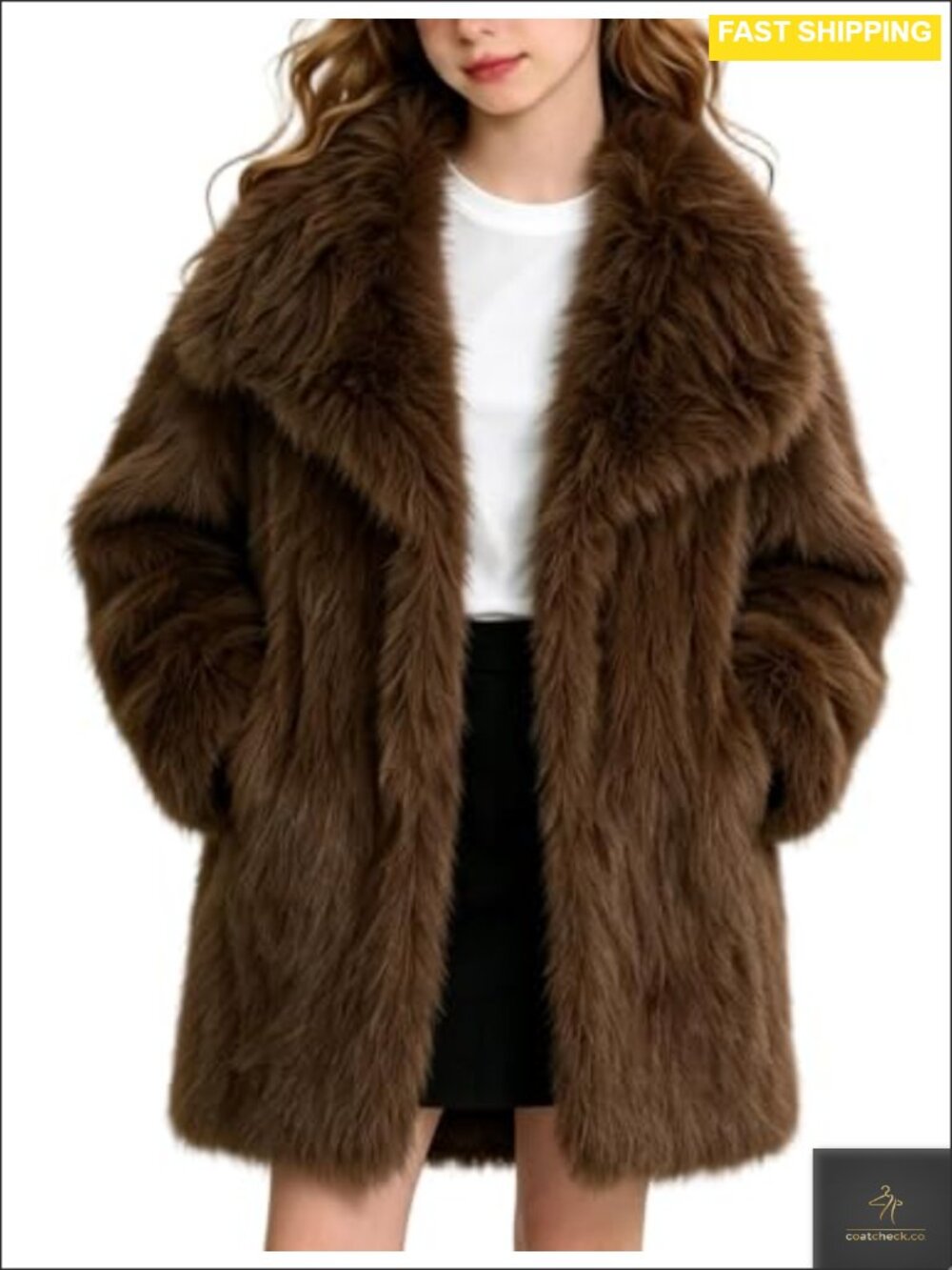 Girls Faux Fur Coat Long Fluffy Jacket Winter Furry Coat